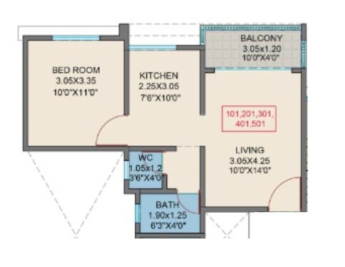 Floor plan of 1 BHK 444 Sq. Ft. Apartment in Chandrarang Floret, Pune