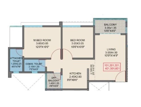 Floor plan of 2 BHK 644 Sq. Ft. Apartment in Chandrarang Floret, Pune