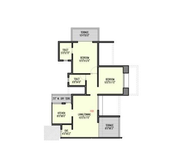 Floor plan of 2 BHK 737 Sq. Ft. Apartment in Chandrarang La Melosa, Pune