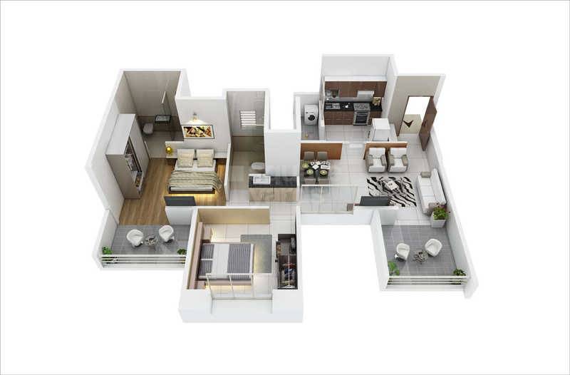 Floor plan of 2 BHK 747 Sq. Ft. Apartment in Chandrarang La Melosa, Pune