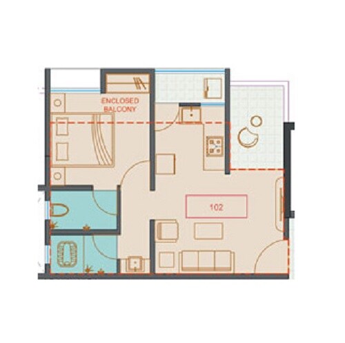 Floor plan of 1 BHK 458 Sq. Ft. Apartment in Chandrarang Serenity, Pune