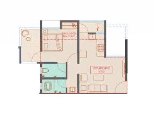Floor plan of 1 BHK 455 Sq. Ft. Apartment in Chandrarang Serenity, Pune