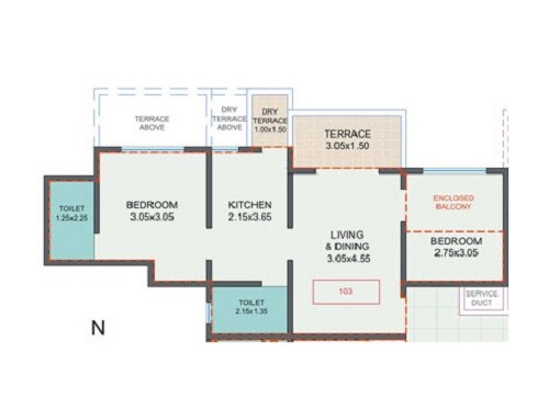 Floor plan of 2 BHK 632 Sq. Ft. Apartment in Chandrarang Serenity, Pune