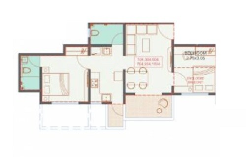 Floor plan of 2 BHK 646 Sq. Ft. Apartment in Chandrarang Serenity, Pune