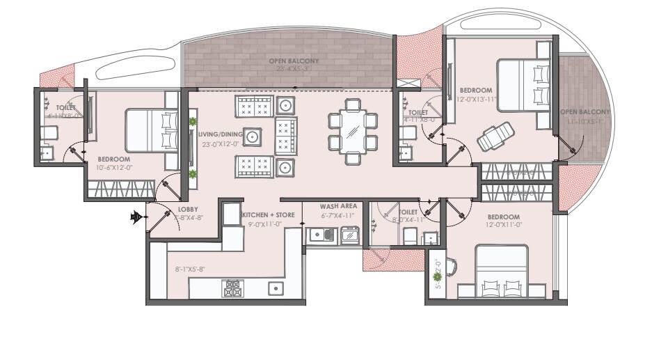 3 BHK 1392 Sq. Ft. Apartment