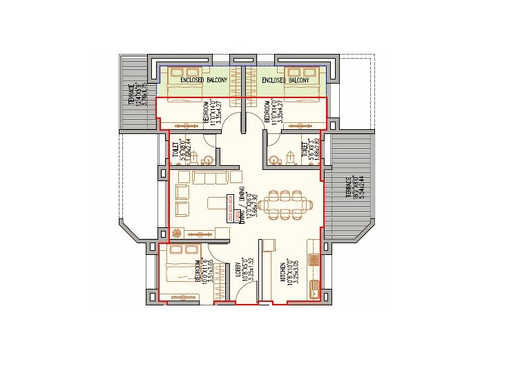 Floor plan of 3 BHK 1003 Sq. Ft. Apartment in Chandrarang Wisdom Park, Pune