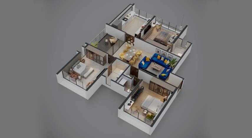 Floor plan of 3 BHK 755 Sq. Ft. Apartment in Chaphalkar Aarti Apartments, Pune