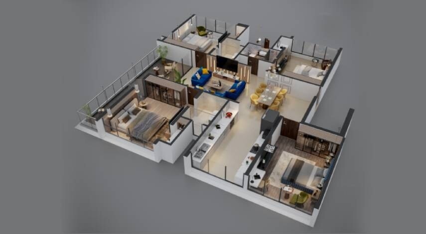 Floor plan of 4 BHK 1089 Sq. Ft. Apartment in Chaphalkar Aarti Apartments, Pune