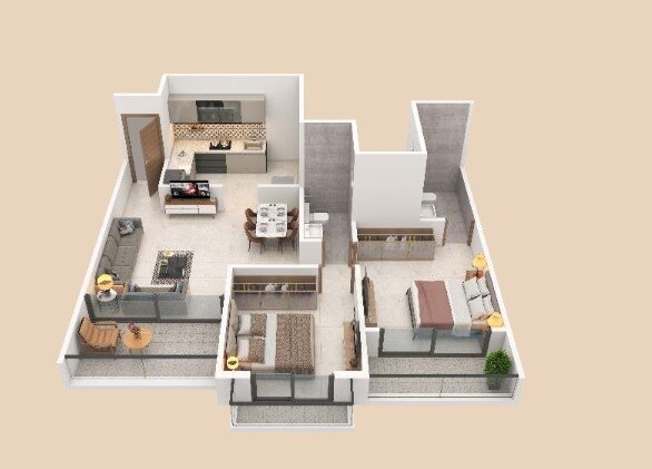 Floor plan of 2 BHK 781 Sq. Ft. Apartment in Chaphalkar Elina Living, Pune