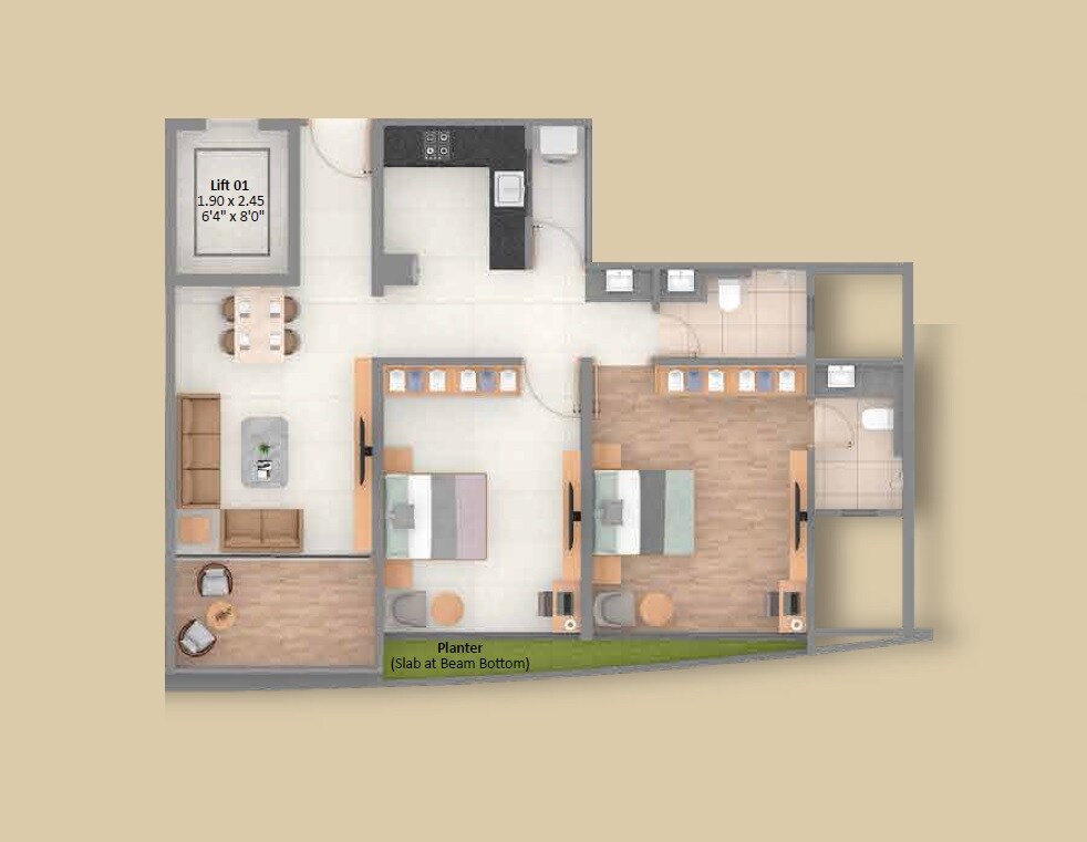 Floor plan of 2 BHK 646 Sq. Ft. Apartment in Chaphalkar Shubhamkaroti, Pune