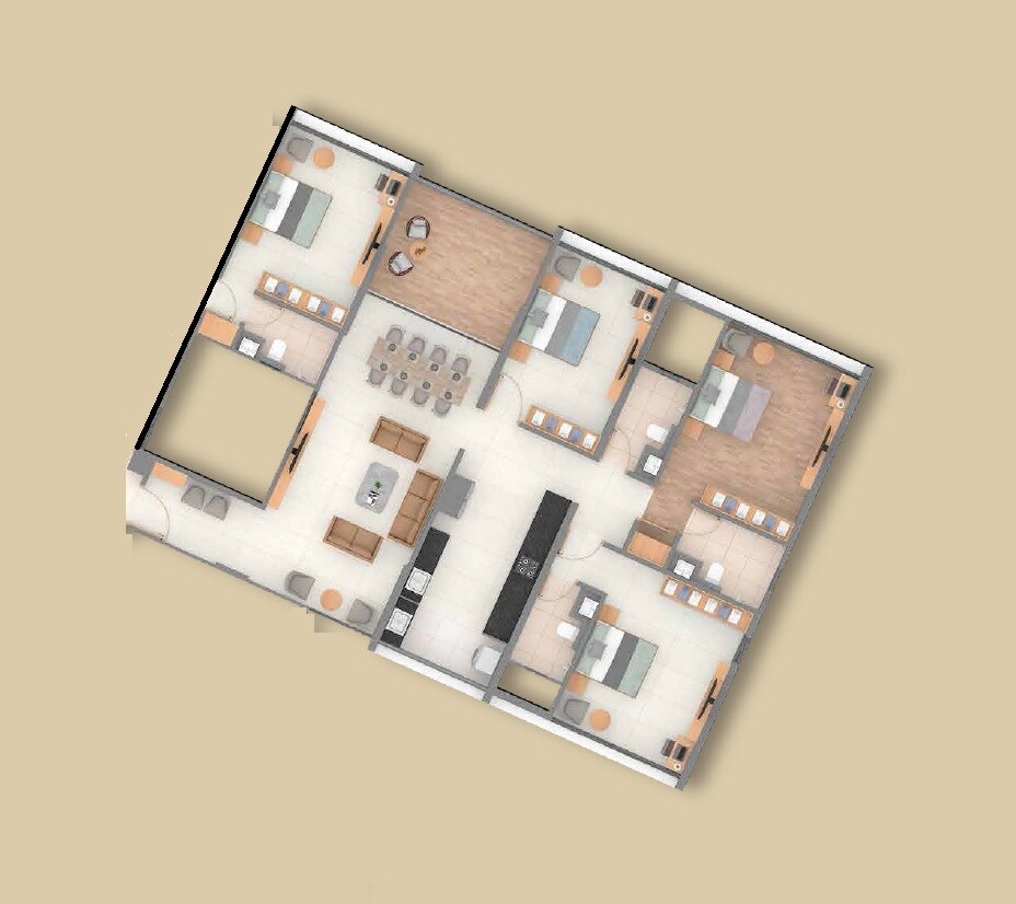 Floor plan of 3 BHK 1150 Sq. Ft. Apartment in Chaphalkar Shubhamkaroti, Pune