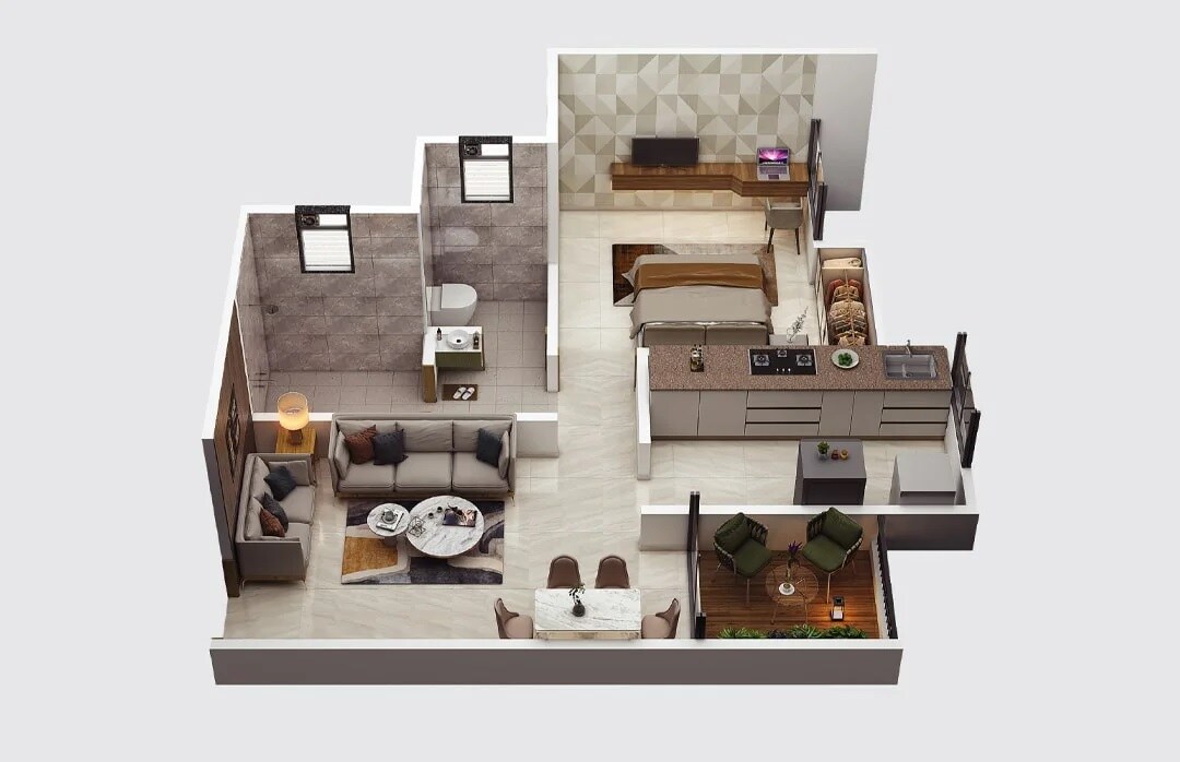 Floor plan of 1 BHK 486 Sq. Ft. Apartment in Chaurang Ivory Heights, Pune