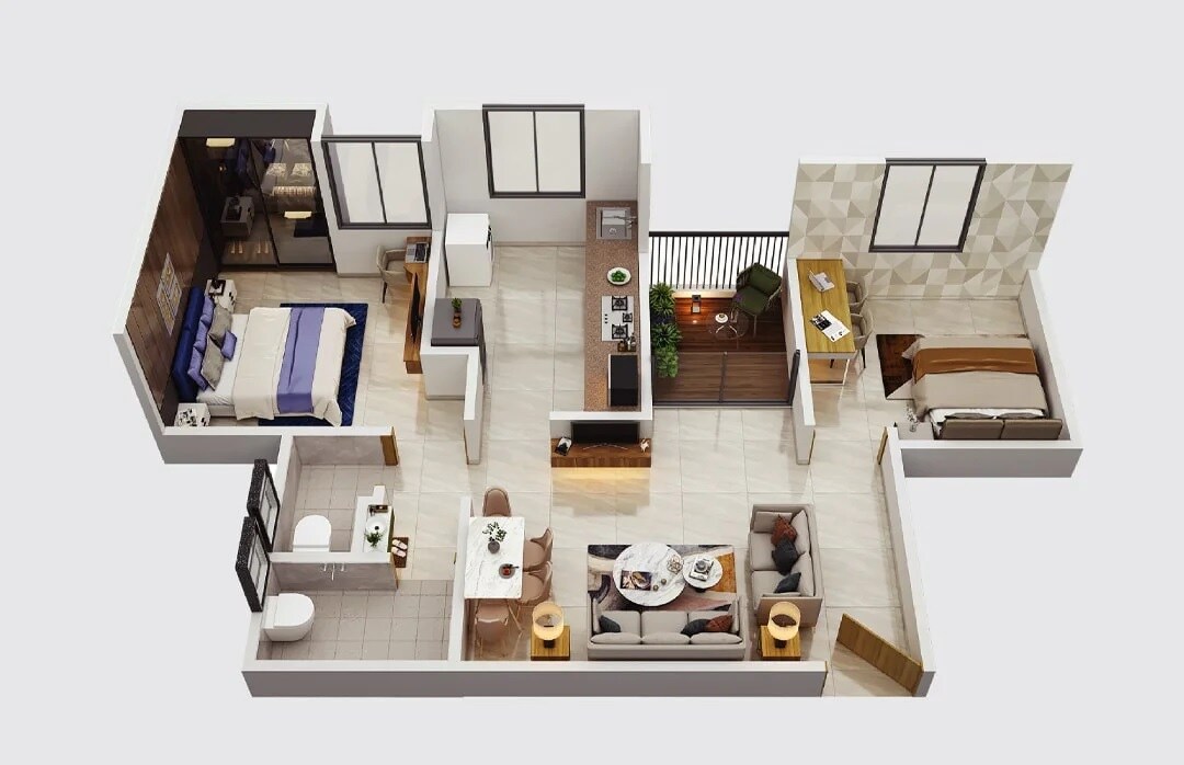 Floor plan of 2 BHK 667 Sq. Ft. Apartment in Chaurang Ivory Heights, Pune