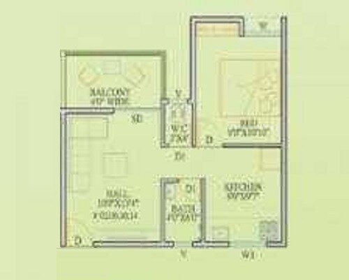 Floor plan of 1 BHK 436 Sq. Ft. Apartment in Chavan Eco Village, Pune