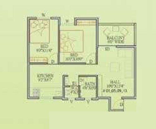 Floor plan of 2 BHK 562 Sq. Ft. Apartment in Chavan Eco Village, Pune