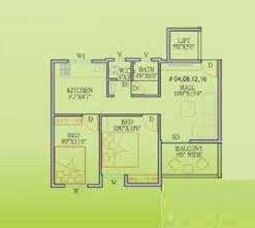 Floor plan of 2 BHK 725 Sq. Ft. Apartment in Chavan Eco Village, Pune