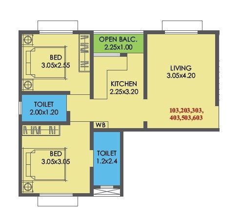 Floor plan of 2 BHK 504 Sq. Ft. Apartment in Chetana Sudarshan Solitaire, Pune