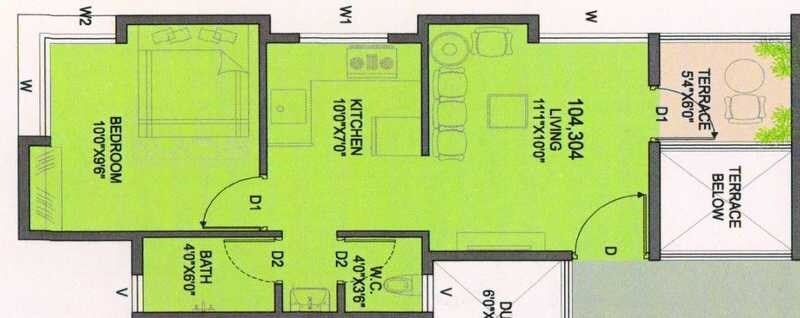 Floor plan of 1 BHK 515 Sq. Ft. Apartment in Chintamani Hights, Pune