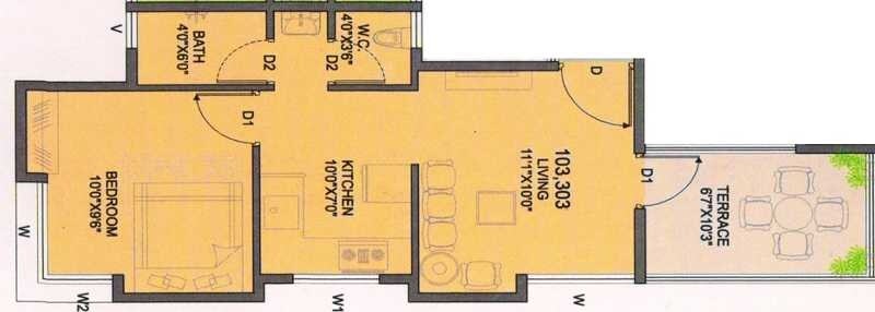 Floor plan of 1 BHK 560 Sq. Ft. Apartment in Chintamani Hights, Pune