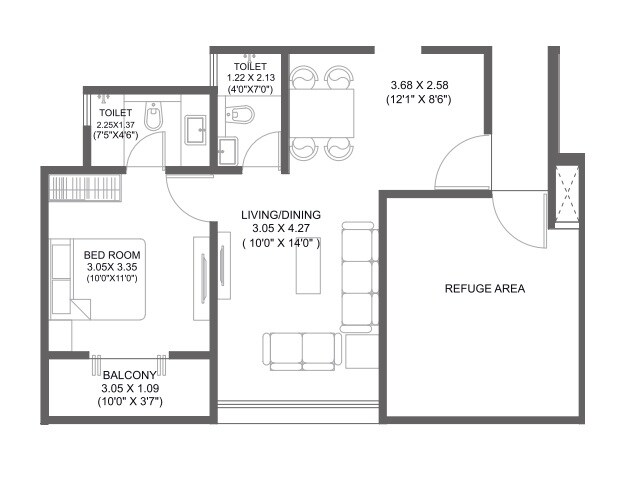 Floor plan of 1 BHK 503 Sq. Ft. Apartment in Choice Goodwill Breeza, Pune