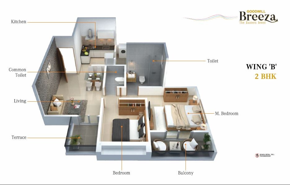Floor plan of 2 BHK 520 Sq. Ft. Apartment in Choice Goodwill Breeza, Pune