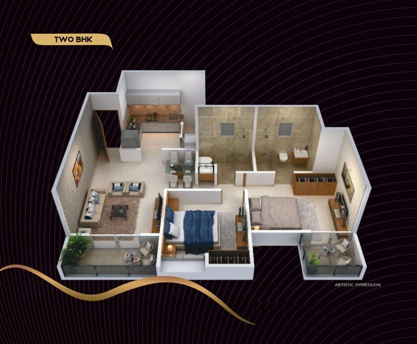 Floor plan of 2 BHK 418 Sq. Ft. Apartment in Choice Goodwill Crescent, Pune