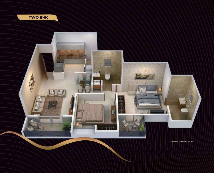 Floor plan of 2 BHK 635 Sq. Ft. Apartment in Choice Goodwill Crescent, Pune