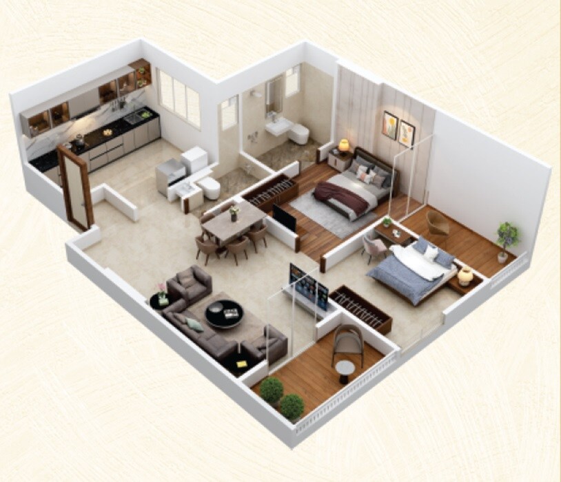 Floor plan of 2 BHK 761 Sq. Ft. Apartment in Choice Goodwill Elements, Pune
