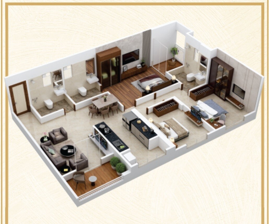 Floor plan of 3 BHK 1003 Sq. Ft. Apartment in Choice Goodwill Elements, Pune