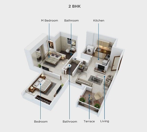 2 BHK 609 Sq. Ft. Apartment