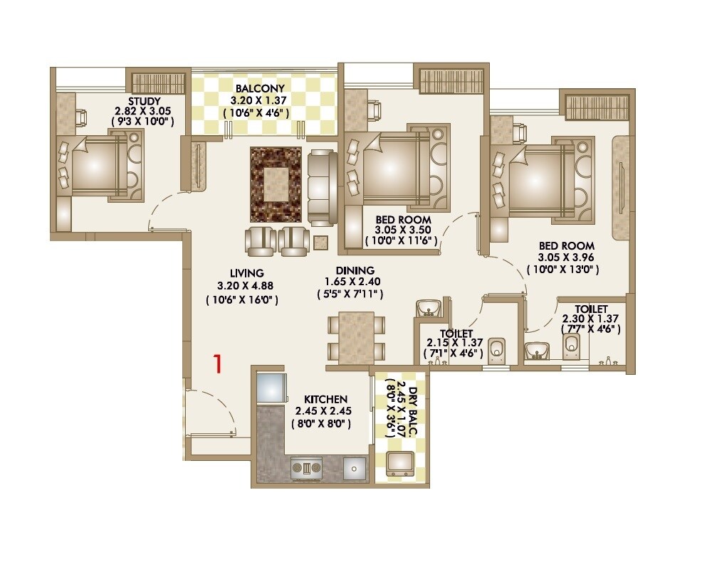 2 BHK 859 Sq. Ft. Apartment