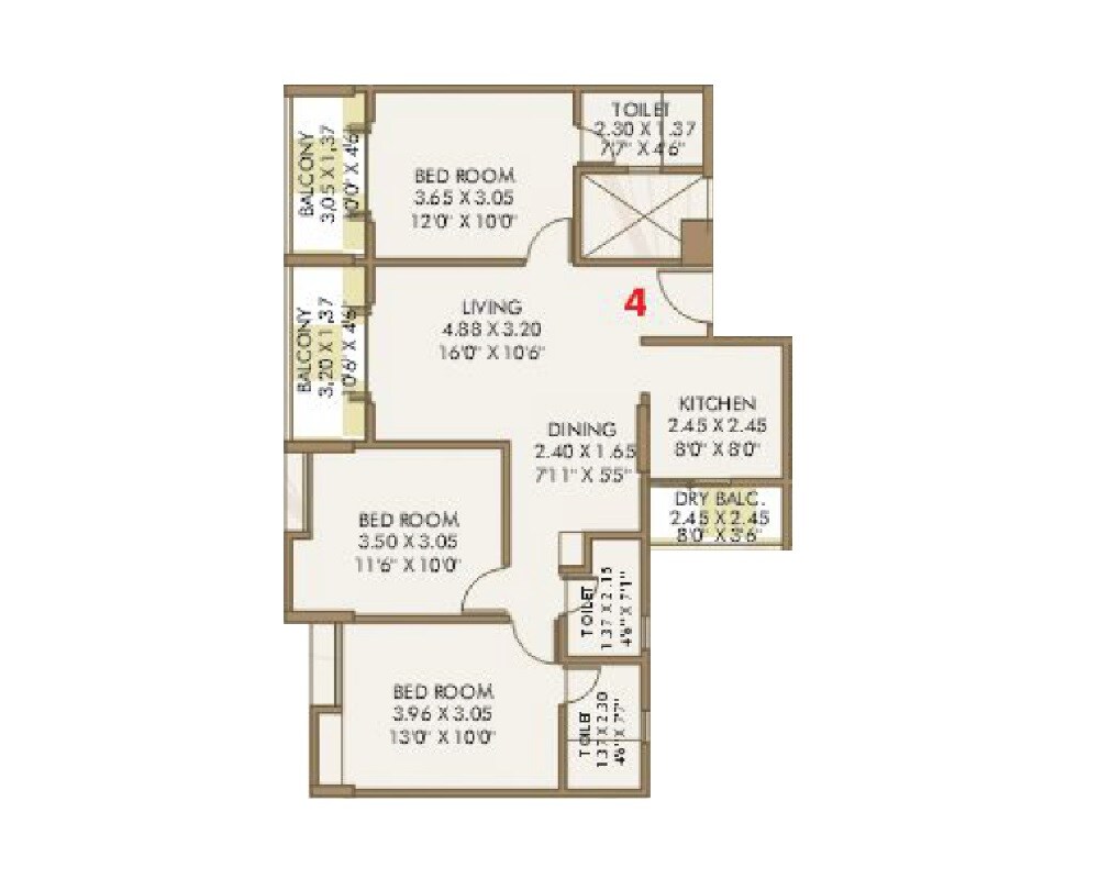 3 BHK 957 Sq. Ft. Apartment