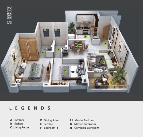 Floor plan of 2 BHK 678 Sq. Ft. Apartment in Choice Goodwill Verve, Pune