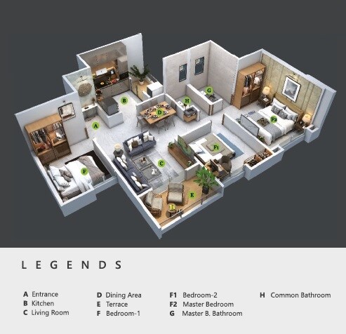 Floor plan of 3 BHK 779 Sq. Ft. Apartment in Choice Goodwill Verve, Pune