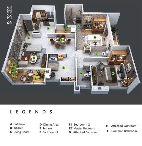 Floor plan of 3 BHK 966 Sq. Ft. Apartment in Choice Goodwill Verve, Pune
