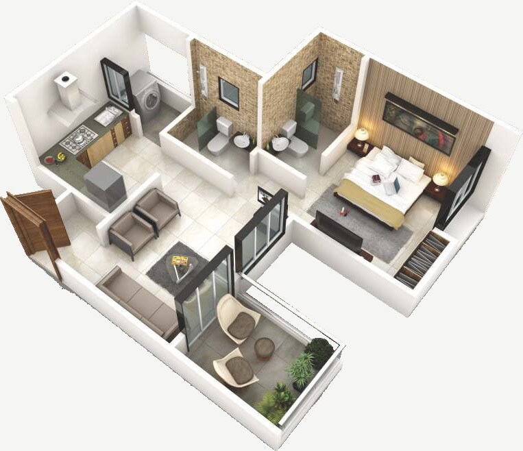Floor plan of 1 BHK 359 Sq. Ft. Apartment in Choice Park Vista, Pune