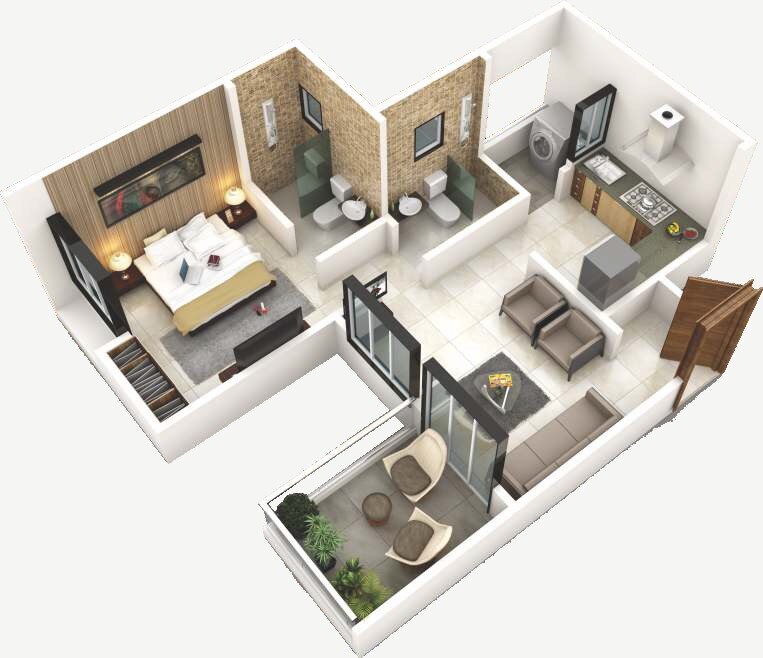 Floor plan of 1 BHK 383 Sq. Ft. Apartment in Choice Park Vista, Pune