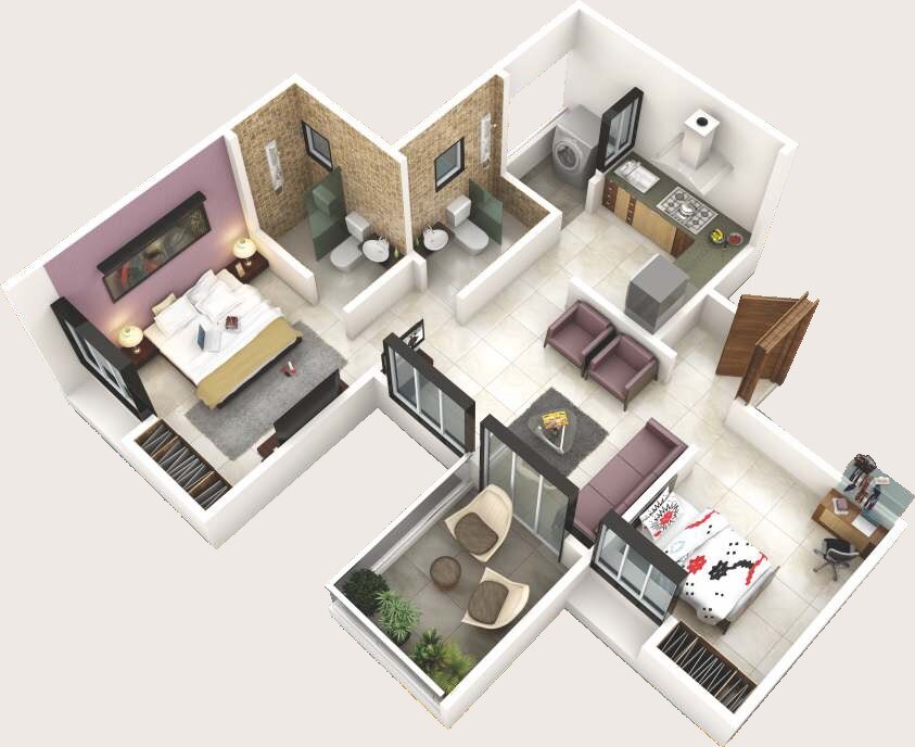 Floor plan of 2 BHK 453 Sq. Ft. Apartment in Choice Park Vista, Pune