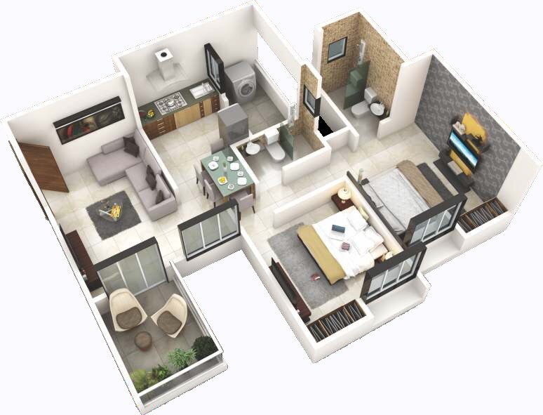 Floor plan of 2 BHK 570 Sq. Ft. Apartment in Choice Park Vista, Pune