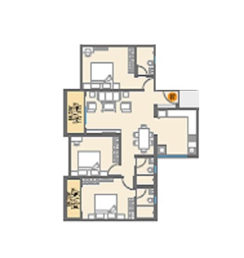 Floor plan of 3 BHK 1047 Sq. Ft. Apartment in Choice QUE 914, Pune