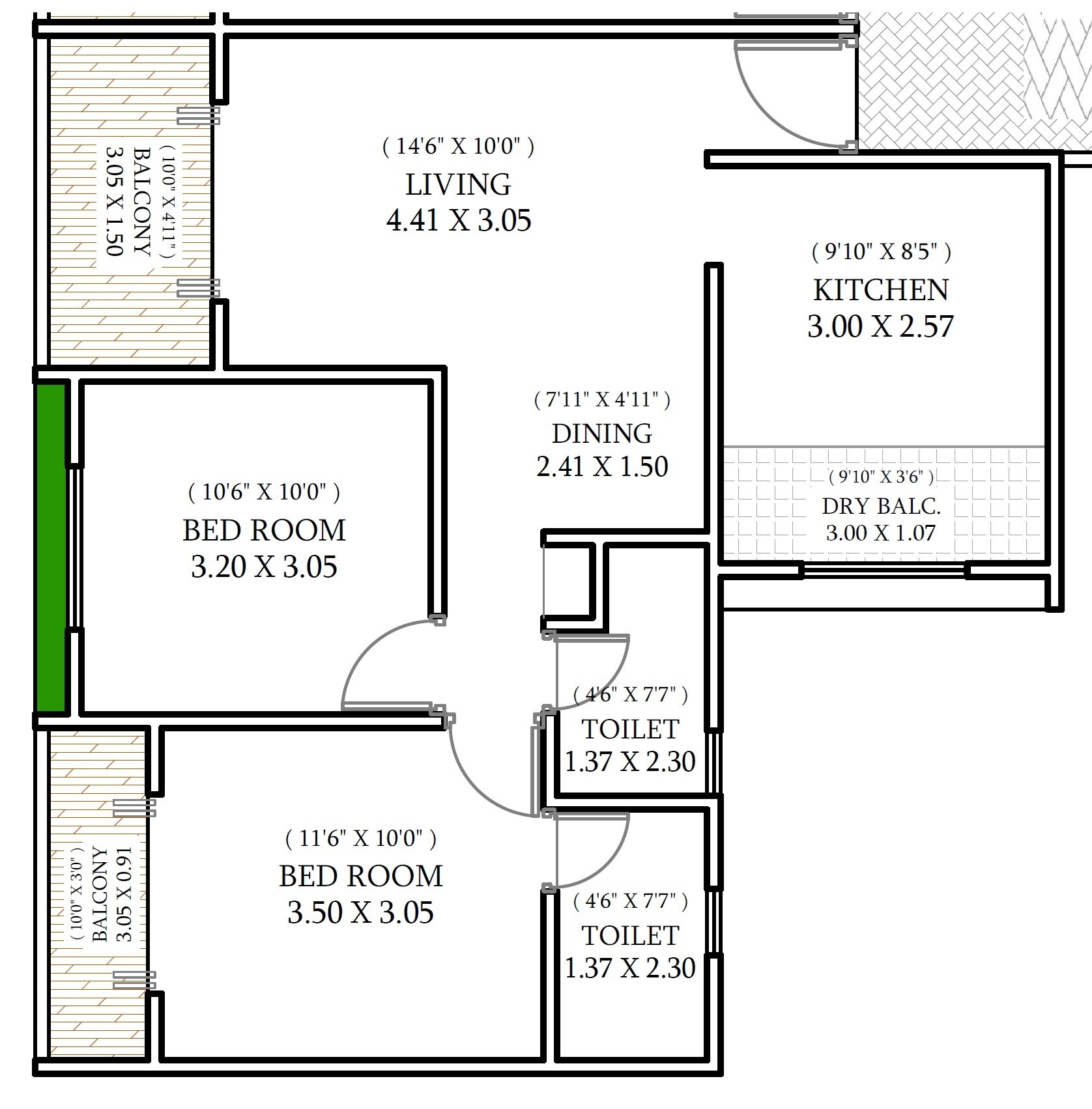 2 BHK 750 Sq. Ft. Apartment