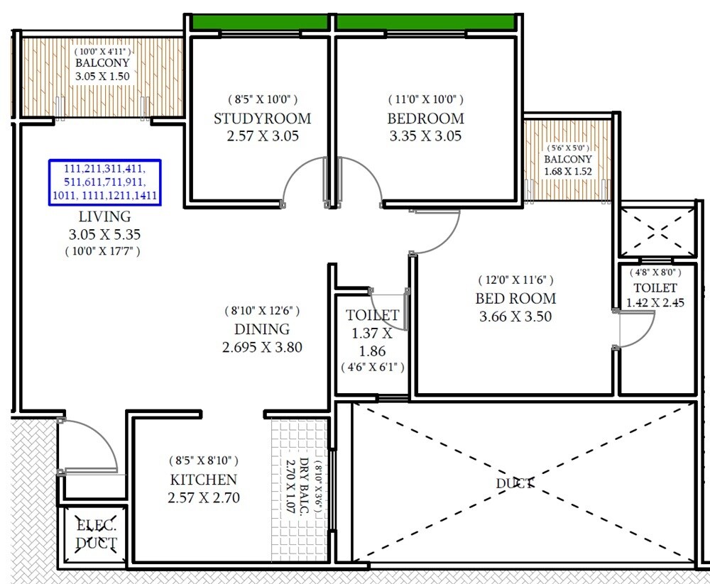 Floor plan of 2 BHK 957 Sq. Ft. Apartment in Chopra Awadh Nagari, Pune