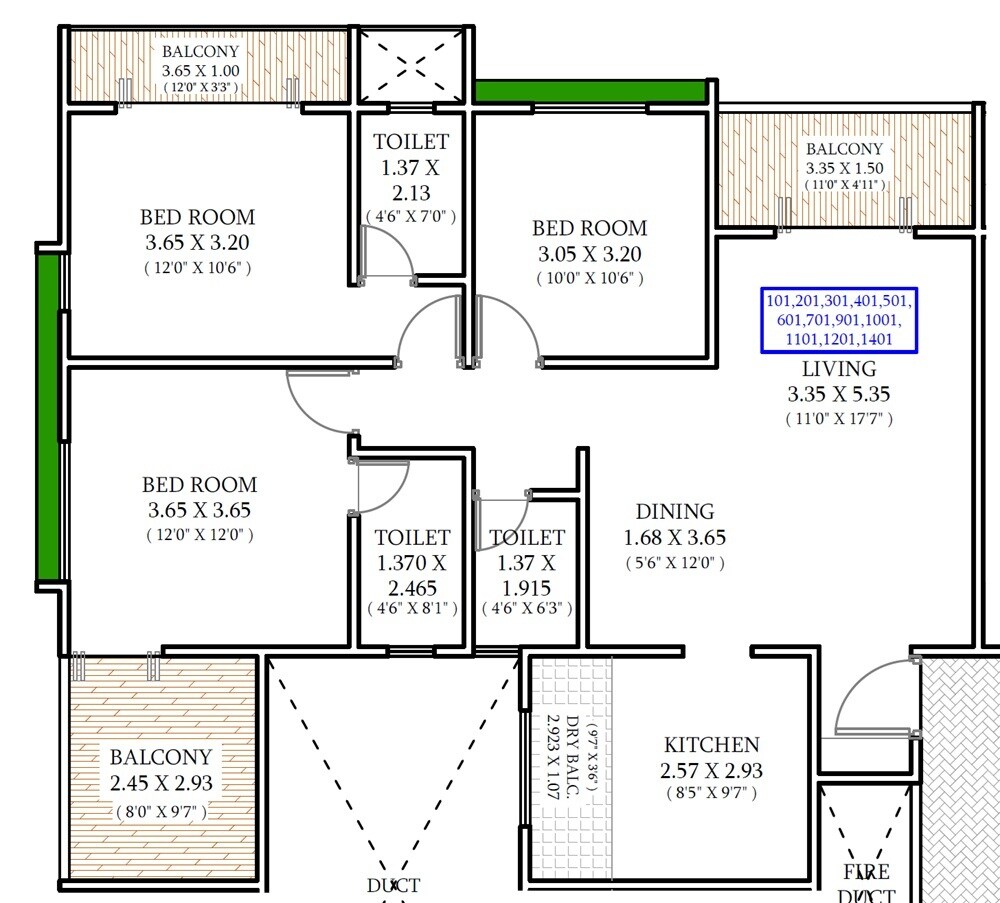 Floor plan of 3 BHK 1153 Sq. Ft. Apartment in Chopra Awadh Nagari, Pune