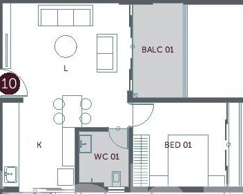 Floor plan of 1 BHK 453 Sq. Ft. Apartment in Chordia Solitaire Homes Pashan, Pune