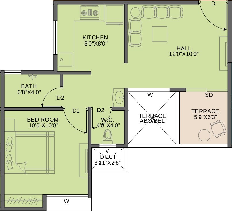 Floor plan of 1 BHK 550 Sq. Ft. Apartment in Citta Samrajya, Pune