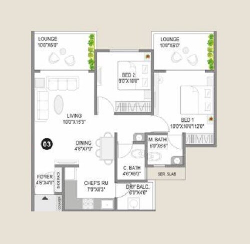 Floor plan of 2 BHK 700 Sq. Ft. Apartment in City Sai Signature, Pune