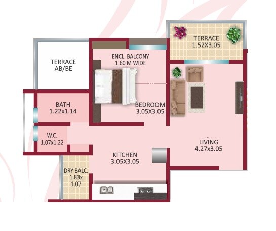 Floor plan of 1 BHK 327 Sq. Ft. Apartment in CK Shanaya Elegance, Pune