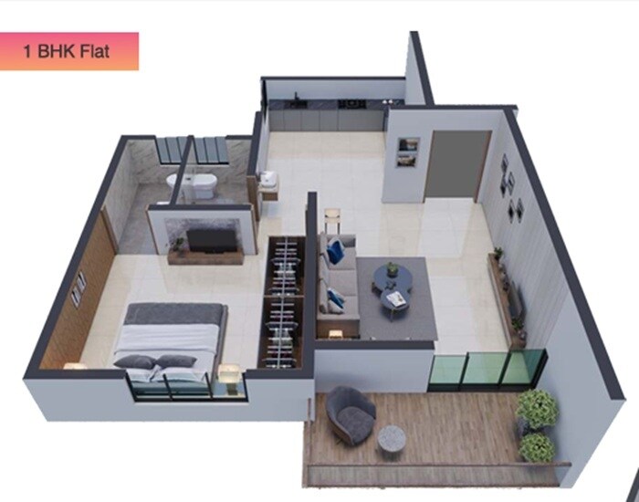 Floor plan of 1 BHK 466 Sq. Ft. Apartment in Classic Amrut, Pune