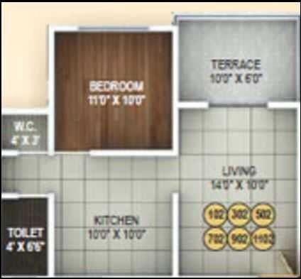 Floor plan of 1 BHK 372 Sq. Ft. Apartment in Classic Exotica, Pune