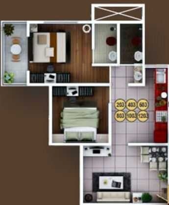 Floor plan of 2 BHK 841 Sq. Ft. Apartment in Classic Exotica, Pune